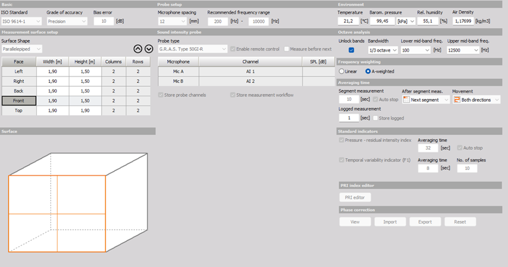 Figure 4. Sound Intensity settings in Dewesoft Channel Setup.