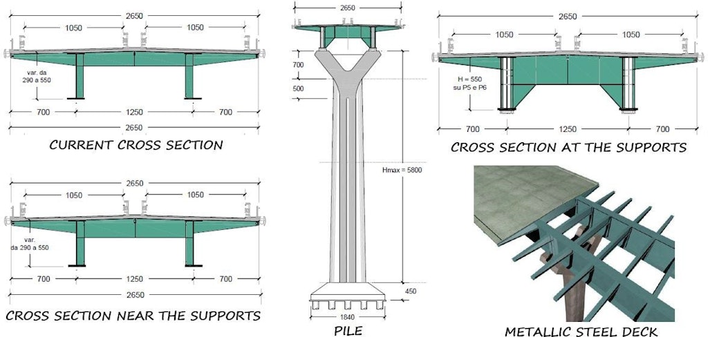 Figure 3. Cross sections and geometry of structural load-bearing elements.