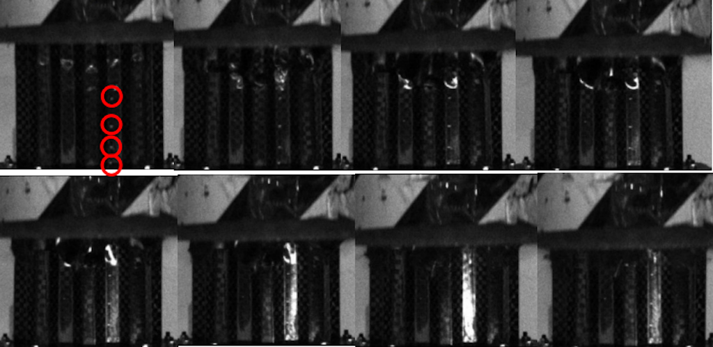 Figure 17. Frame-by-frame graph of the temporal sequence for the experimental damage of the absorber in the experimental case.
