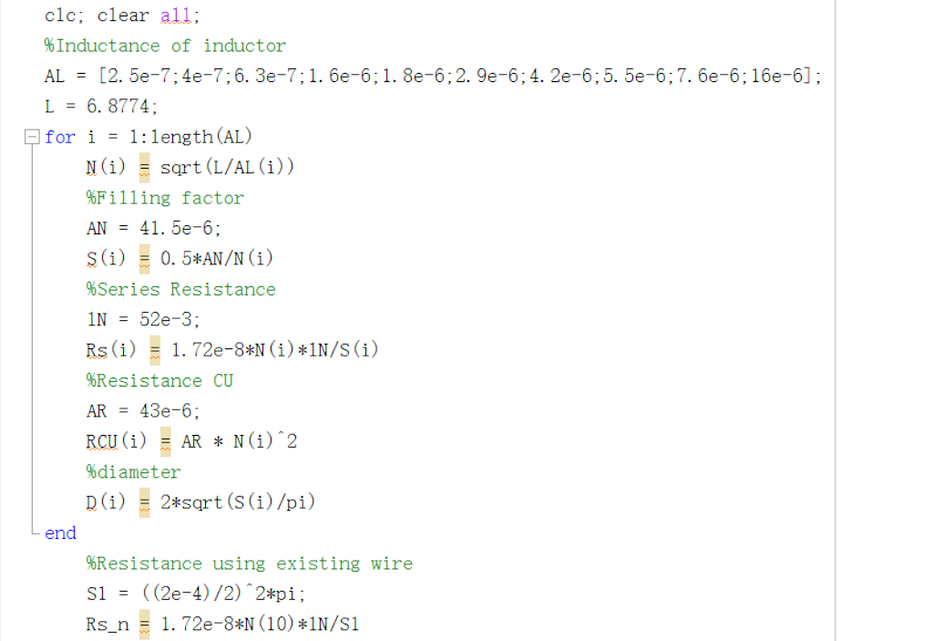 Figura 6. Ejemplo de código en Matlab (RM10).