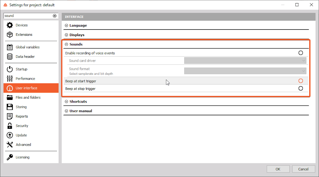The image shows where we can configure the Sound card settings.