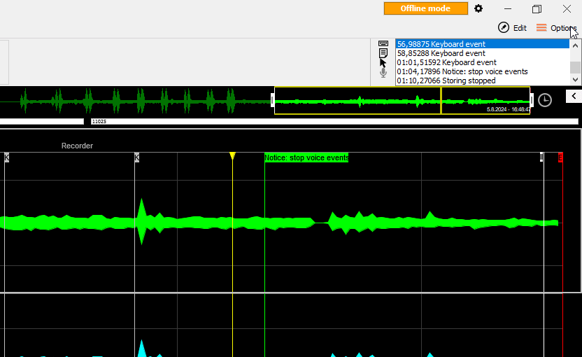 The moving image demonstrates how we can move the yellow cursor to an event’s timestamp. The moving image demonstrates how we can move the yellow cursor to an event’s timestamp.
