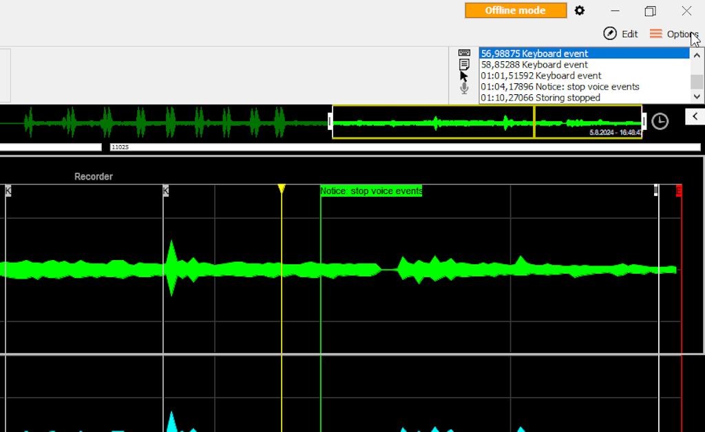 The moving image demonstrates how we can move the yellow cursor to an event’s timestamp.