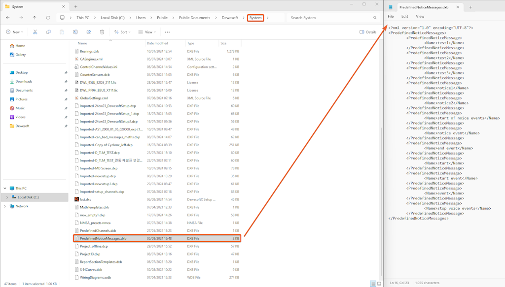 The image shows the location of the PredefinedNoticeMessages.dxb file. The image shows the location of the PredefinedNoticeMessages.dxb file.