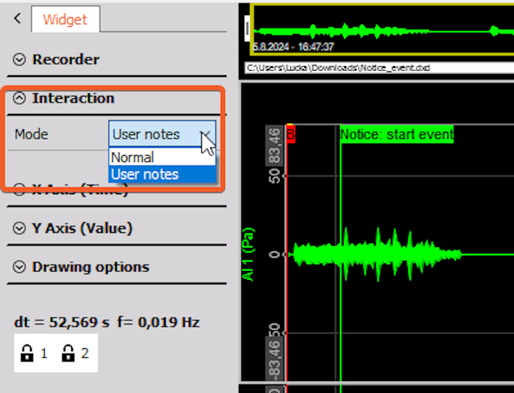 The image shows the configuration of the Recorder widget.