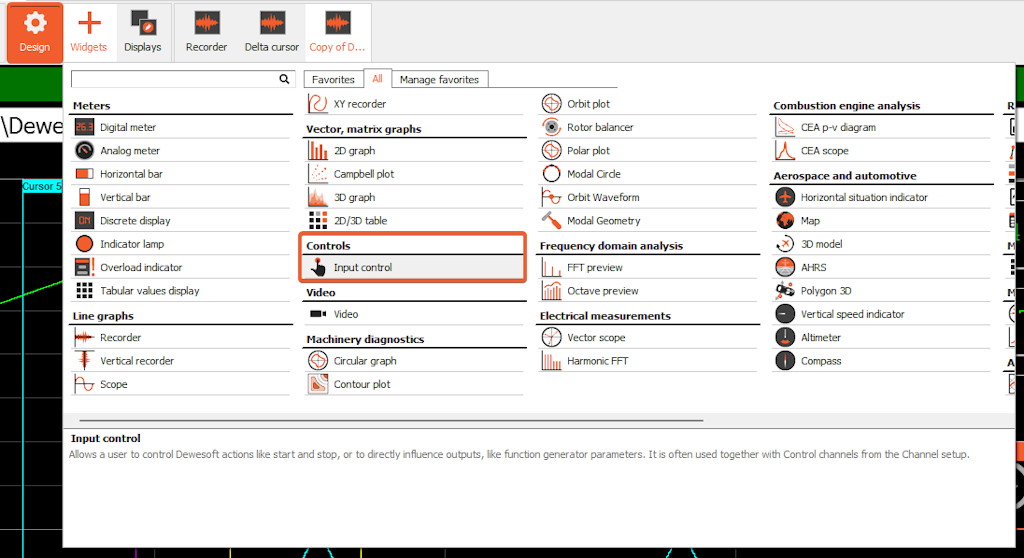 The image shows the location of the Input control widget. The image shows the location of the Input control widget.