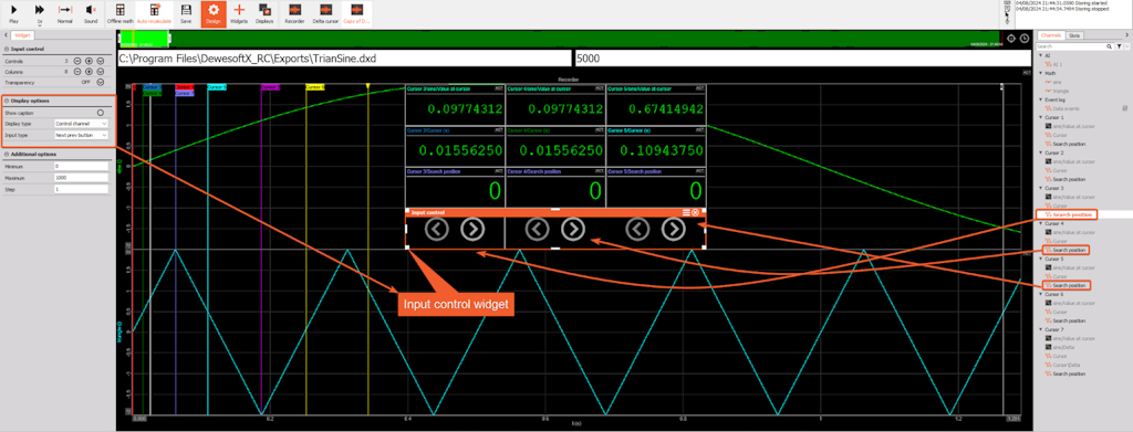 The image shows how we configure the Display to observe the movement of Crossing-type cursors along the X-axis. The image shows how we configure the Display to observe the movement of Crossing-type cursors along the X-axis.