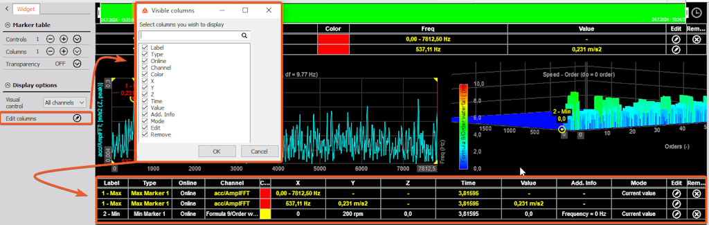 The image shows the Marker table if all the column options are enabled. The image shows the Marker table if all the column options are enabled.