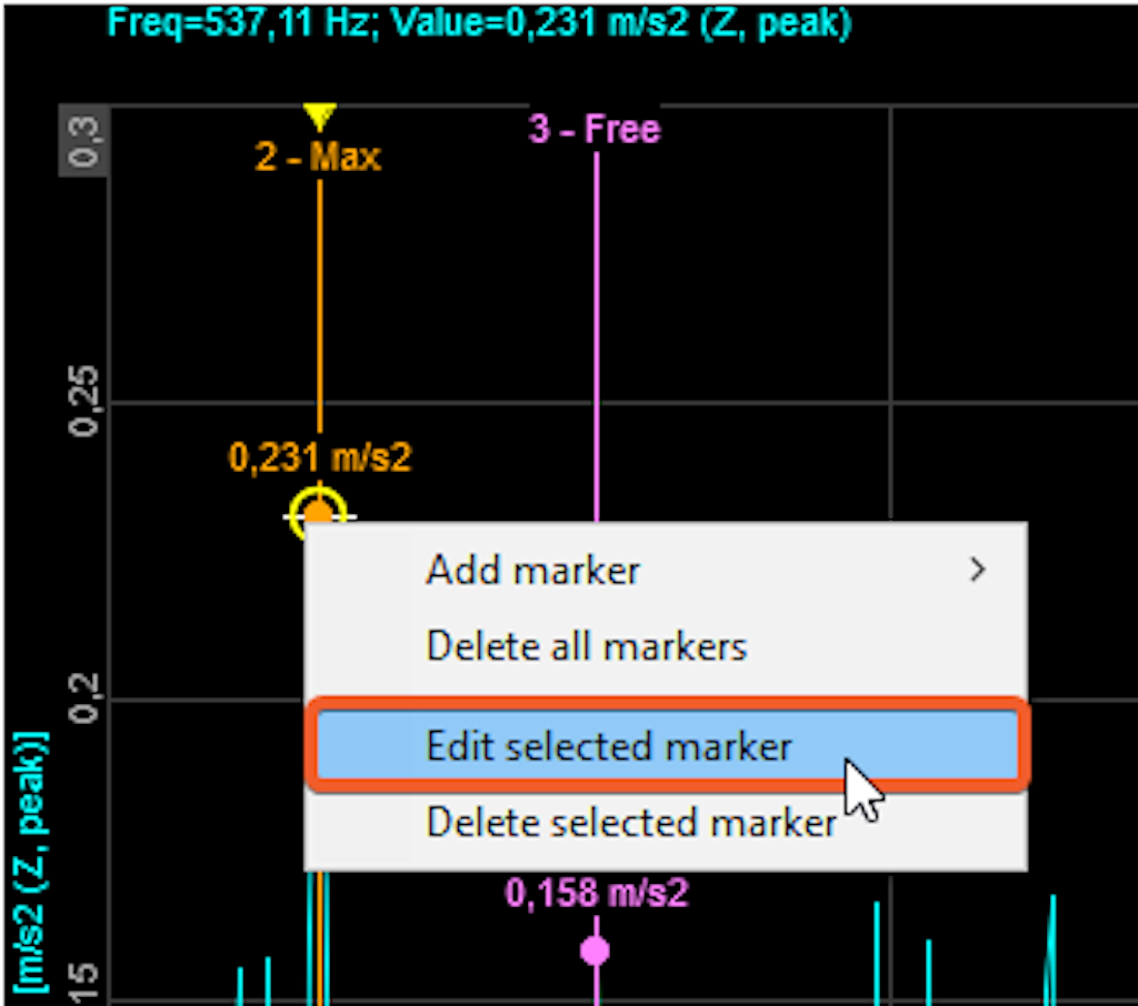 The options menu we get by right-clicking on a selected marker.