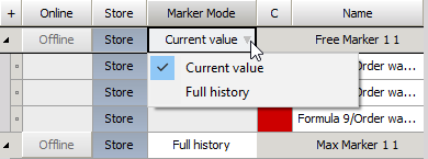 The image shows how to change the Marker mode from Current value to Full history and vice versa. The image shows how to change the Marker mode from Current value to Full history and vice versa.
