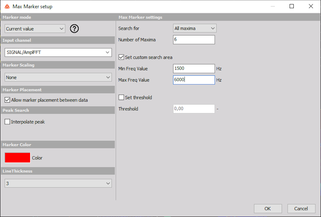 In this example, we changed the Search from Peaks to all maxima and changed the quantity from 2 to 6.
