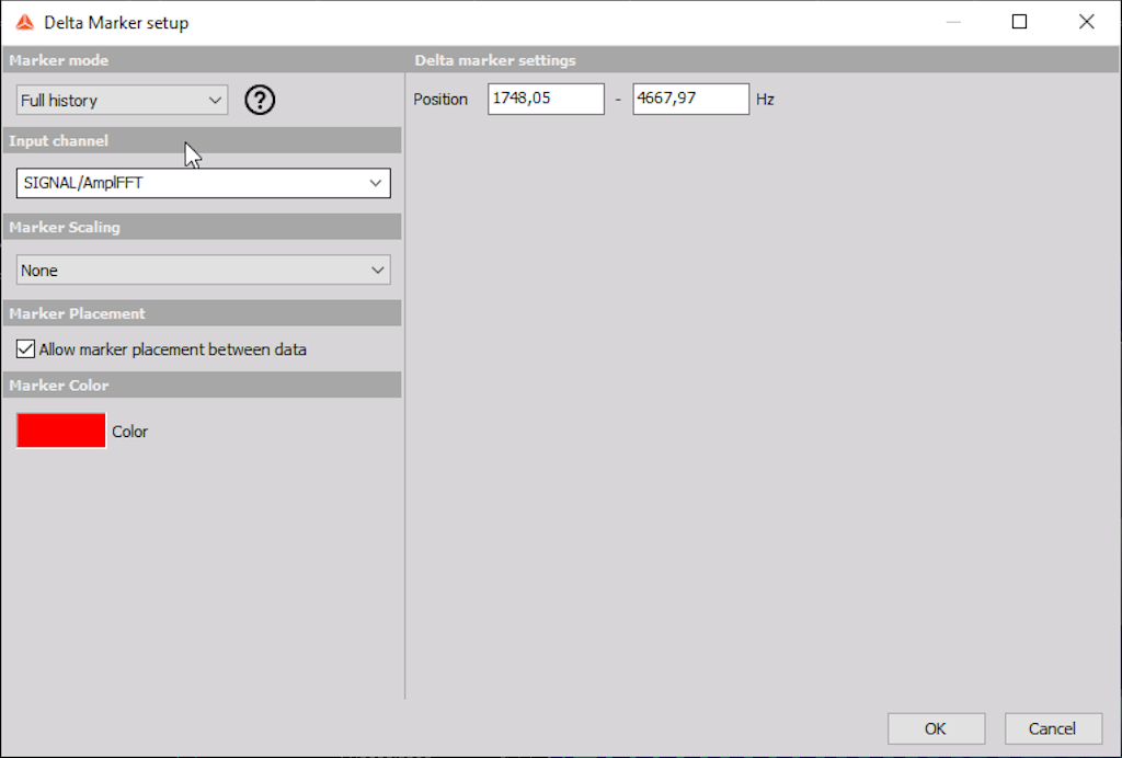 The image shows the setup for a Delta marker.