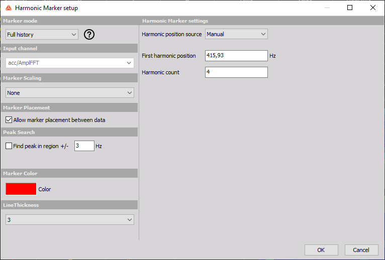 Settings of the Harmonic marker Settings of the Harmonic marker