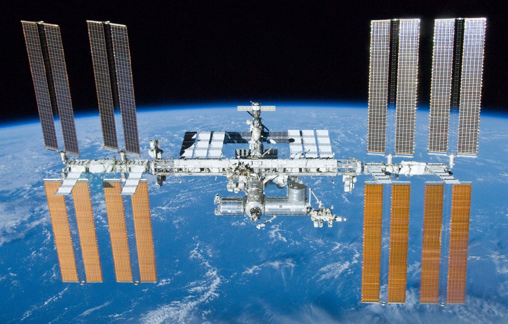 The International Space Station, photographed in May 2010 from the US Space Shuttle Atlantis. Image: NASA/Crew of STS-132, public domain, via Wikimedia Commons 