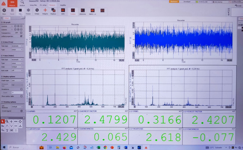 Figure 15. Recording and analyzing the vibration data in DewesoftX.