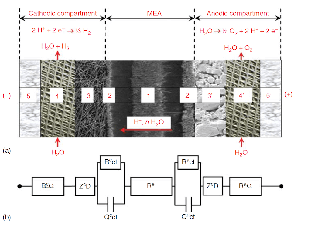 Figure 2. Layer structure of an electrolytic cell and associated equivalent circuit diagram. [3]