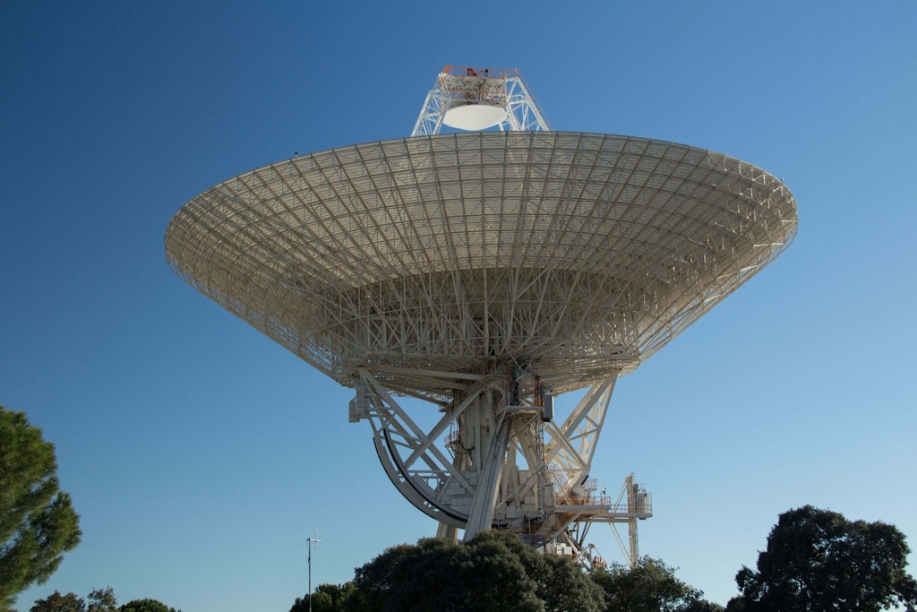 A deep space communication antenna in the satellite ground station of Robledo de Chavela, Madrid.