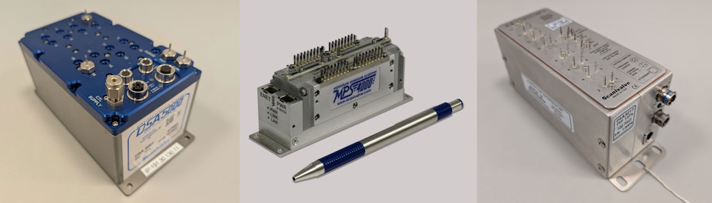 De izquierda a derecha: modelos de Scanivalve  DSA-5000, MPS-4264, and DSA-3217-PTP