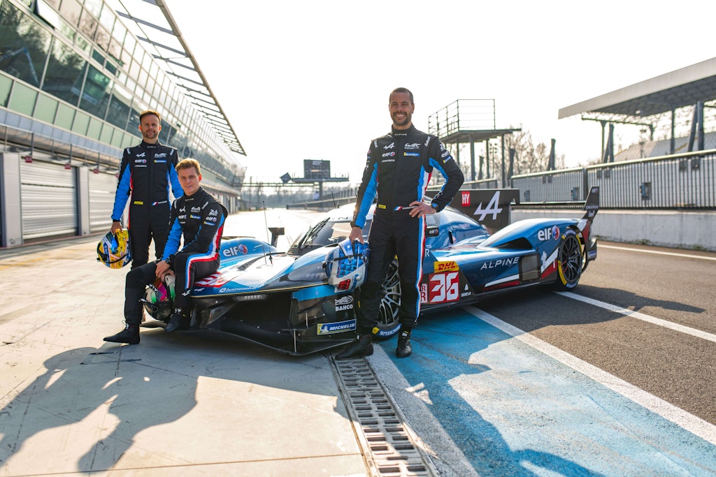 Car #36 drivers from left to right: Jules Gounon, Mick Schumacher, and Frédéric Makowiecki