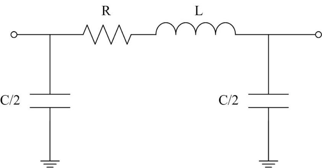 Figure 6. Pi model showing series resistance, reactance, and shunt susceptance