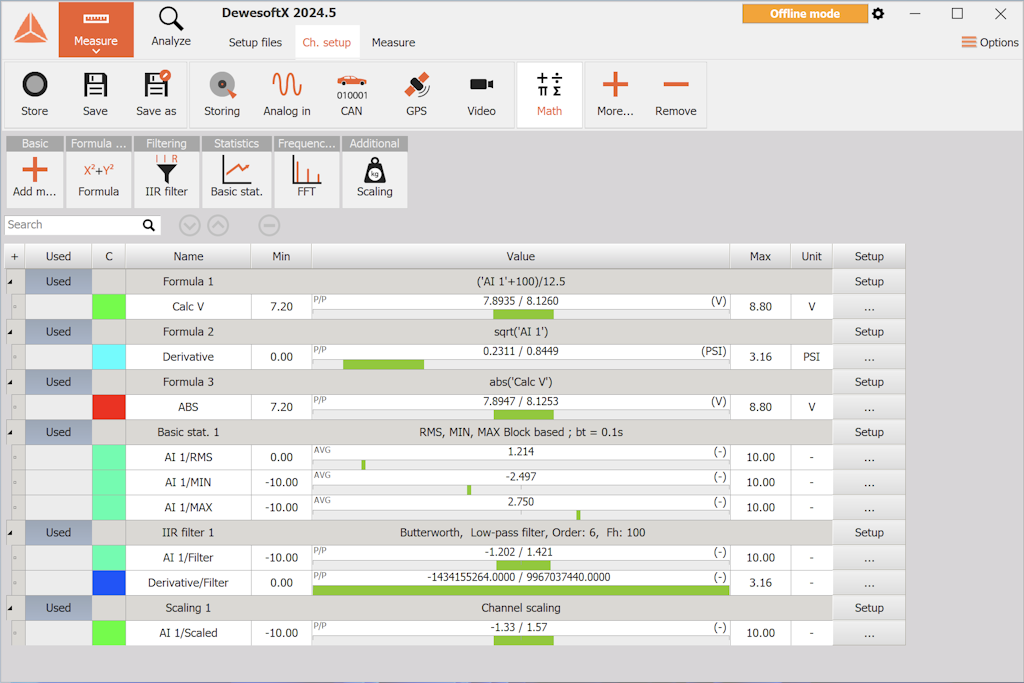 DewesoftX’s built-in formula editor.