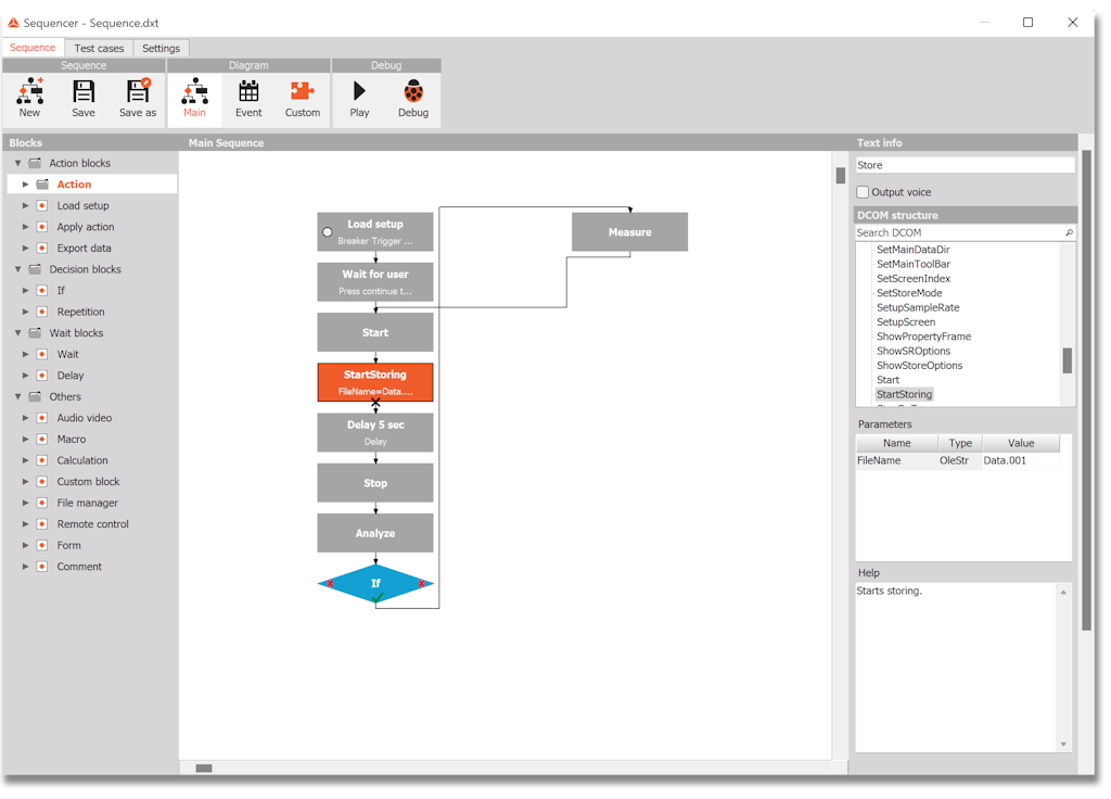 Typical flow chart from the built-in DewesoftX Sequencer.