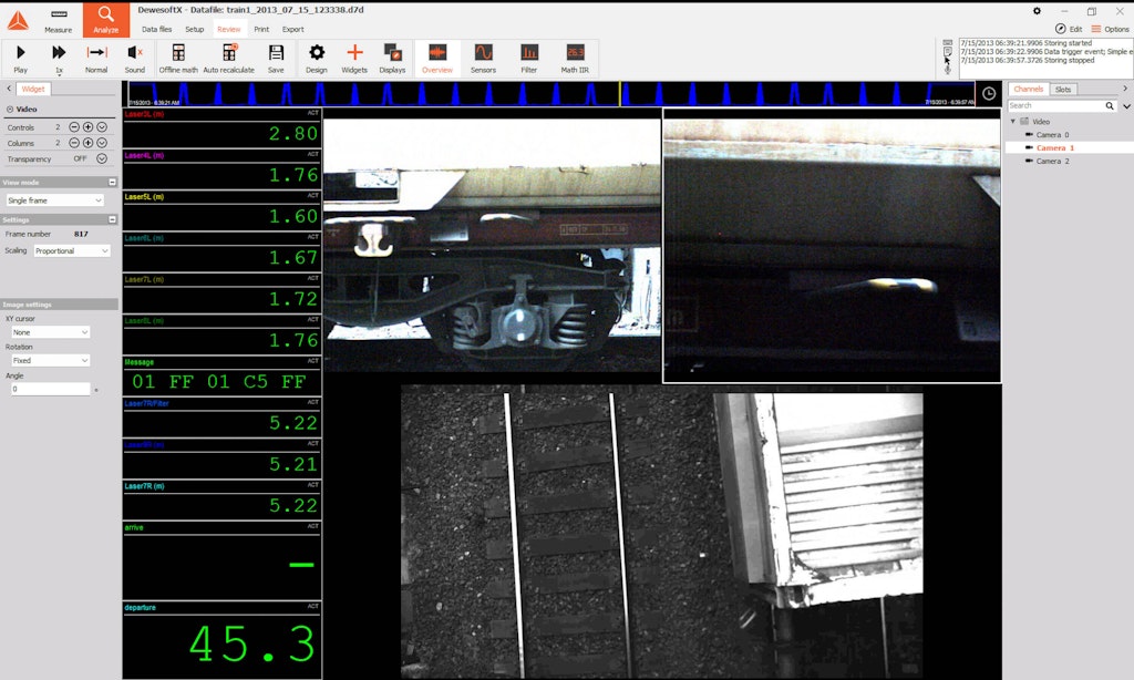 Example of DewesoftX software with synchronized video recording.