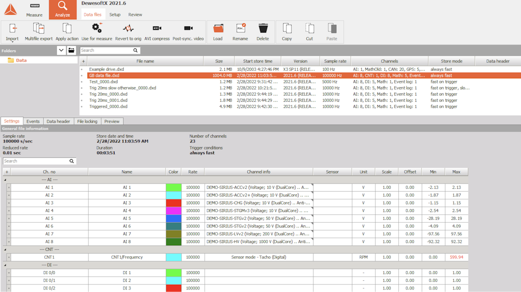 Figure 17. Choosing a data file in analyze mode