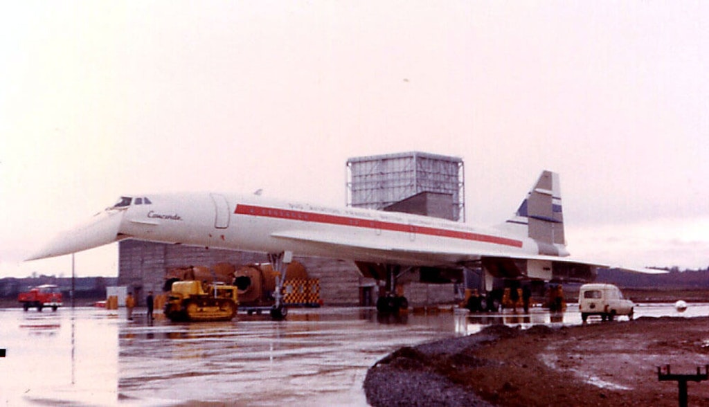 Concorde parked for ground testing by the BAC Weymouth Acoustic Measurement Department. Image courtesy of CONCORDE SST