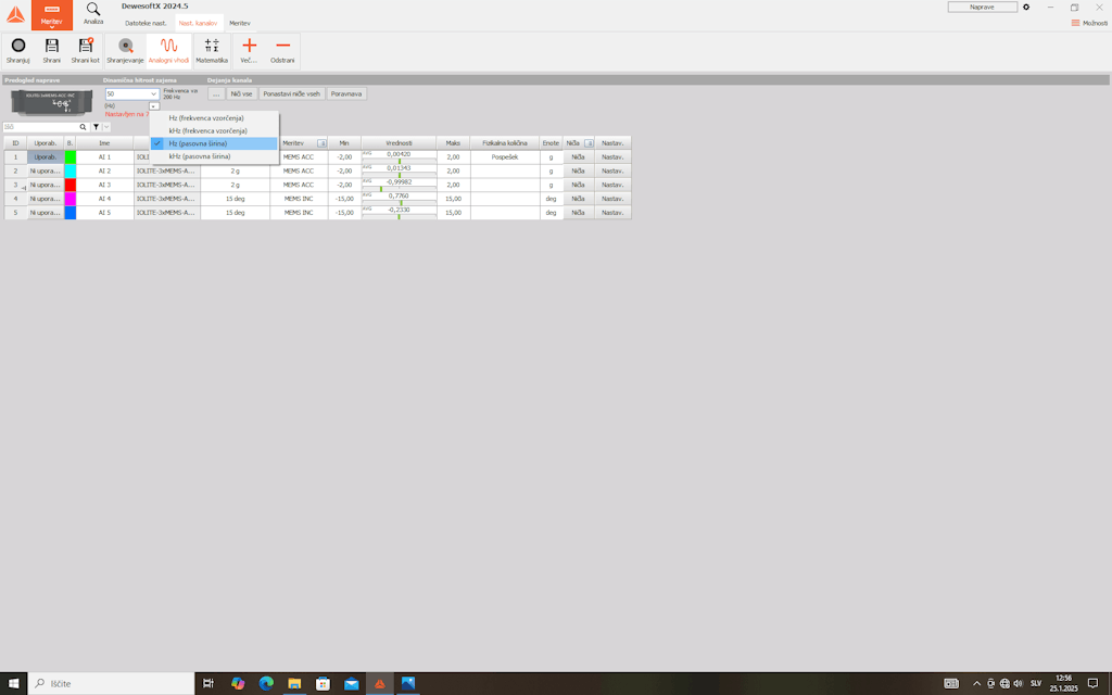 Figure 8. Choosing and setting the bandwidth.