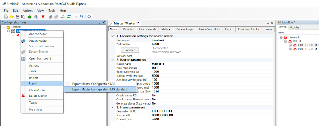 Creating the ENI file with Ackermann Automation software.