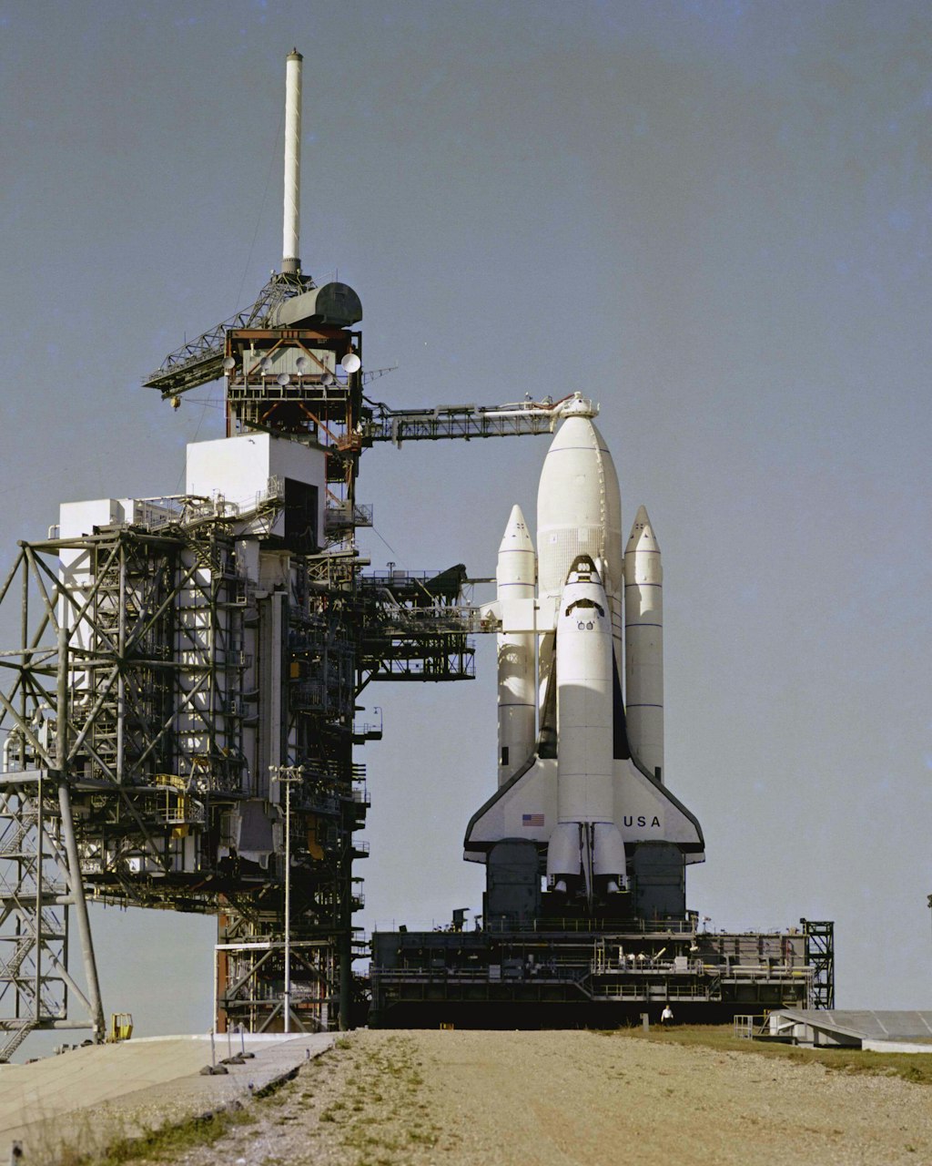 Space Shuttle Columbia stands on Launch Pad 39A, ready for the Flight Readiness Firing of the main engines. Photo by NASA.