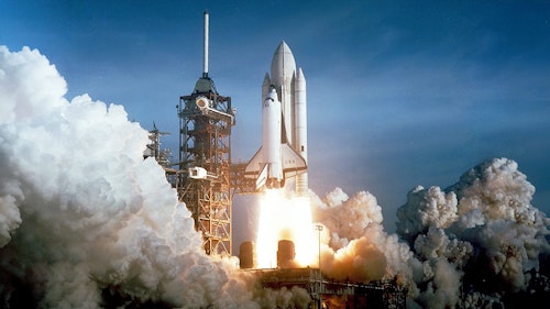 STS-1 First Space Shuttle launch, and orbiter Columbia’s first flight, April 12, 1981. Photo by NASA.