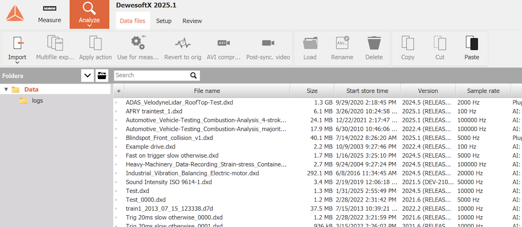 Figure 44 - Analyze mode, Data files