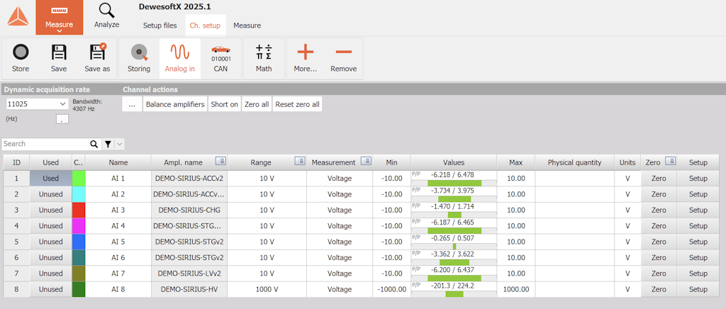 Figure 4 - Channel setup screen