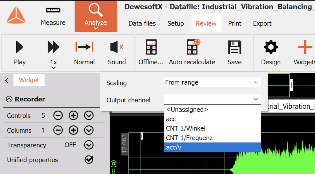 Figure 22 - Analyze mode, Sound channel selector