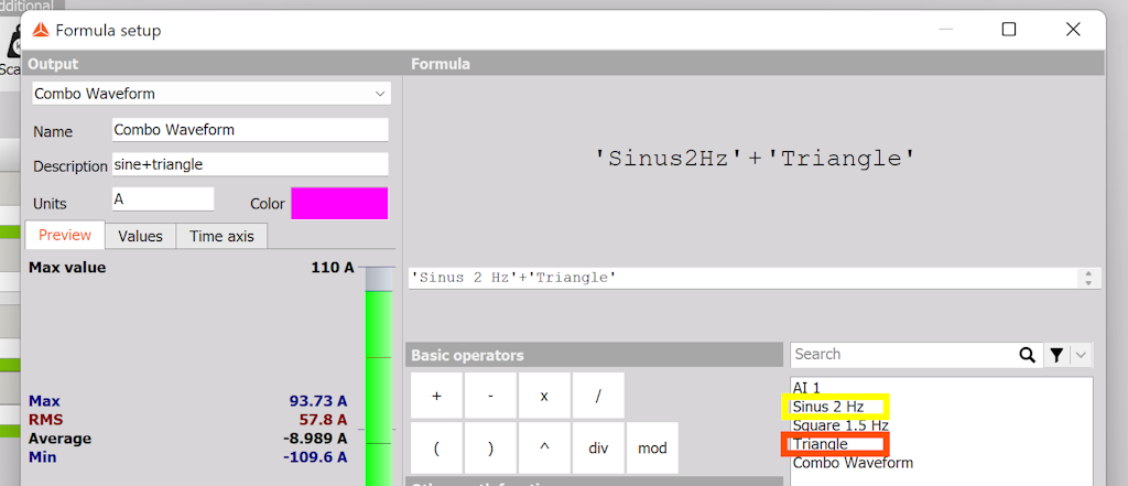 Figure 14 - combining math channels to create a new channel