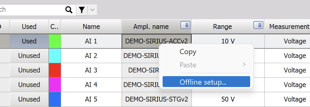Figure 26 - Offline amplifier setup selector