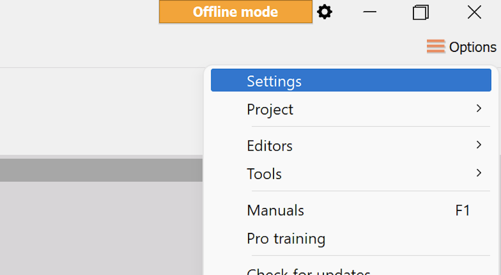 Figure 1 - Settings menu selection