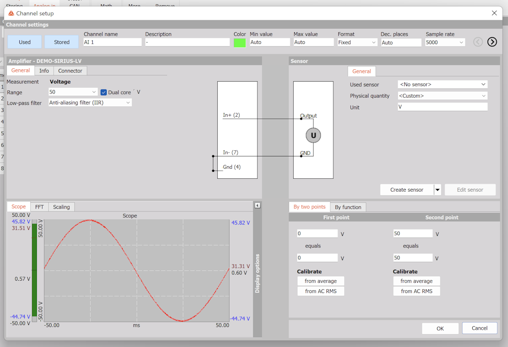 Figure 31 - Typical analog amplifier setup dialog