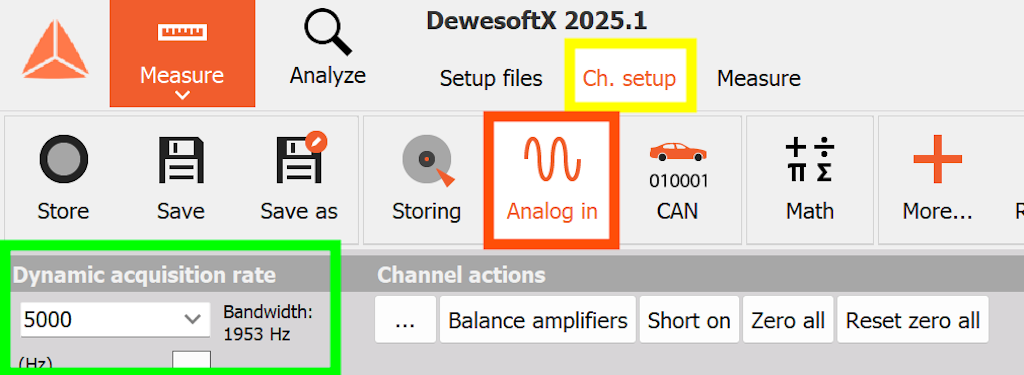 Figure 41 - Channel setup, Analog In, Dynamic acquisition rate