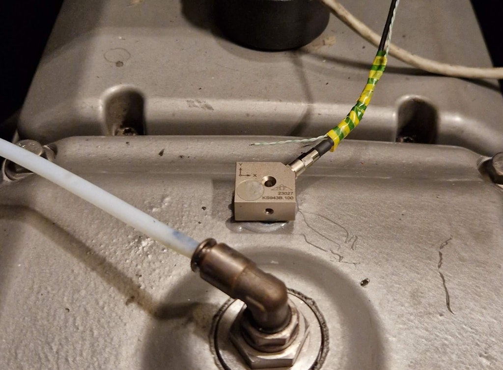Figure 3. An accelerometer and temperature sensor are on top of the gearbox.