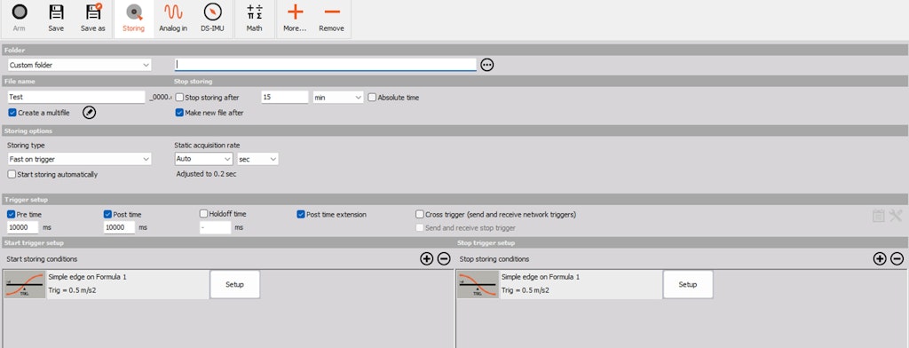 Figure 9. Storing setup with start and stop triggers implemented.