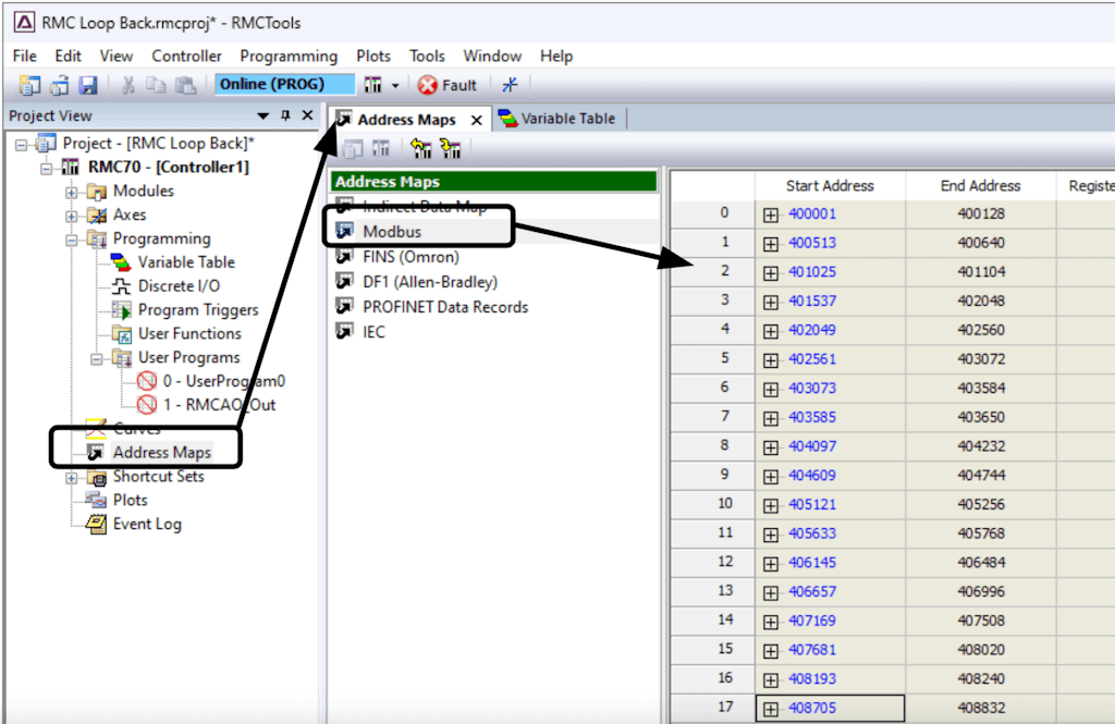 Figure 1-3. Modbus address maps setup.