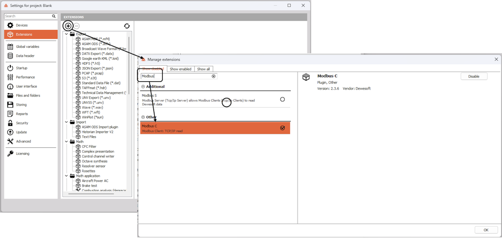 Adding the Modbus C plugin
