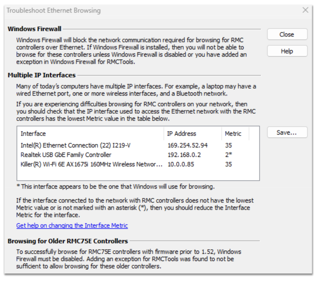 The connected IP port has been updated with the new metric and is now the active search port.