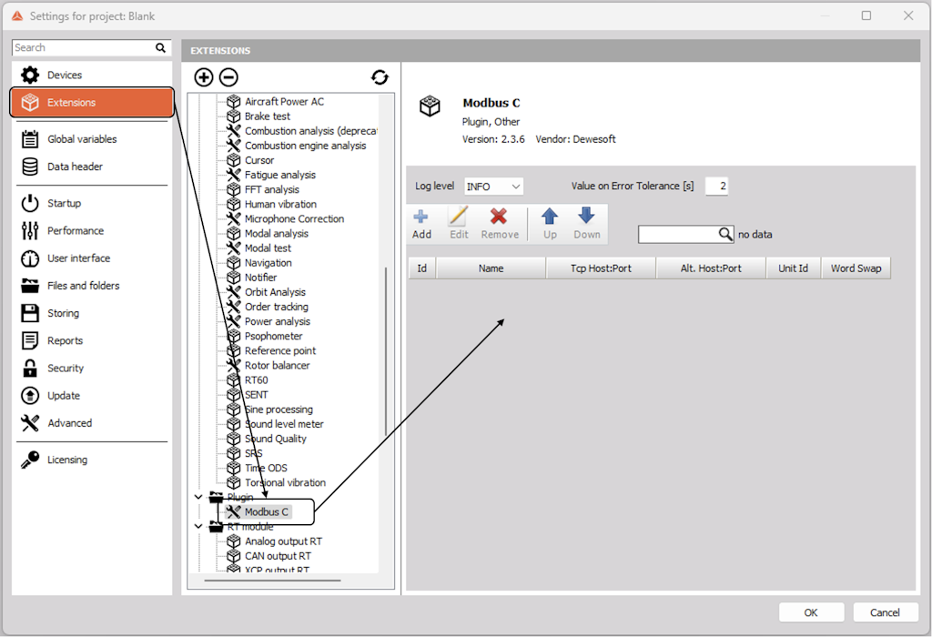 Modbus C Plugin Screen