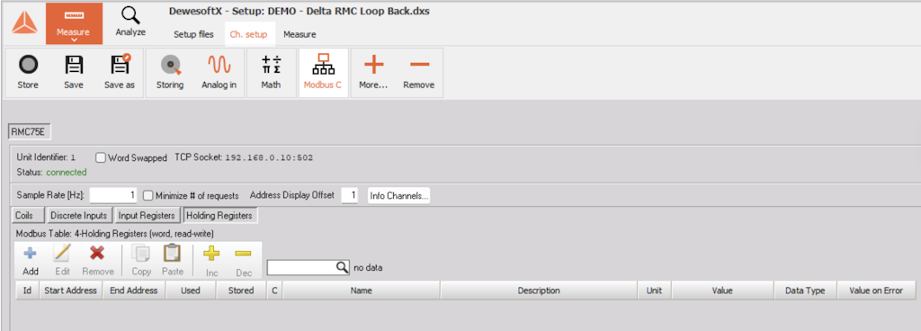 Modbus C setup screen
