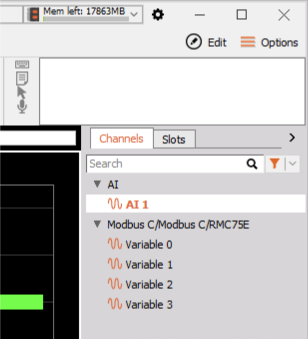 Modbus register location on the DewesoftX measure screen