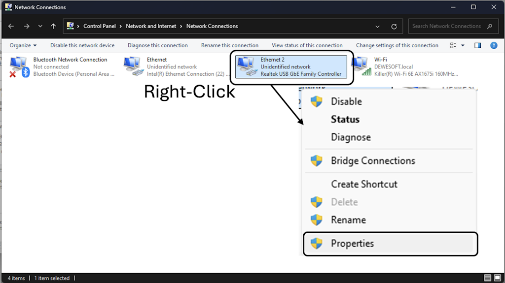 Modify Ethernet connection properties